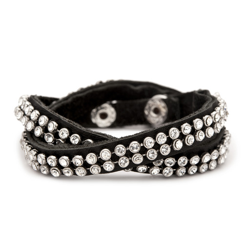 Crystal Studded Leather Bracelet on a white background
