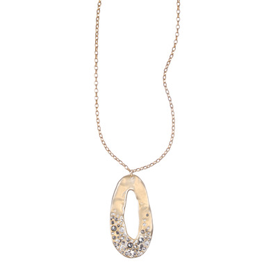 Organic Pavé Oval Pendant Necklace on a white background