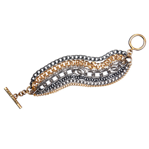 Mixed Metal Multi Strand Toggle Bracelet on a white background